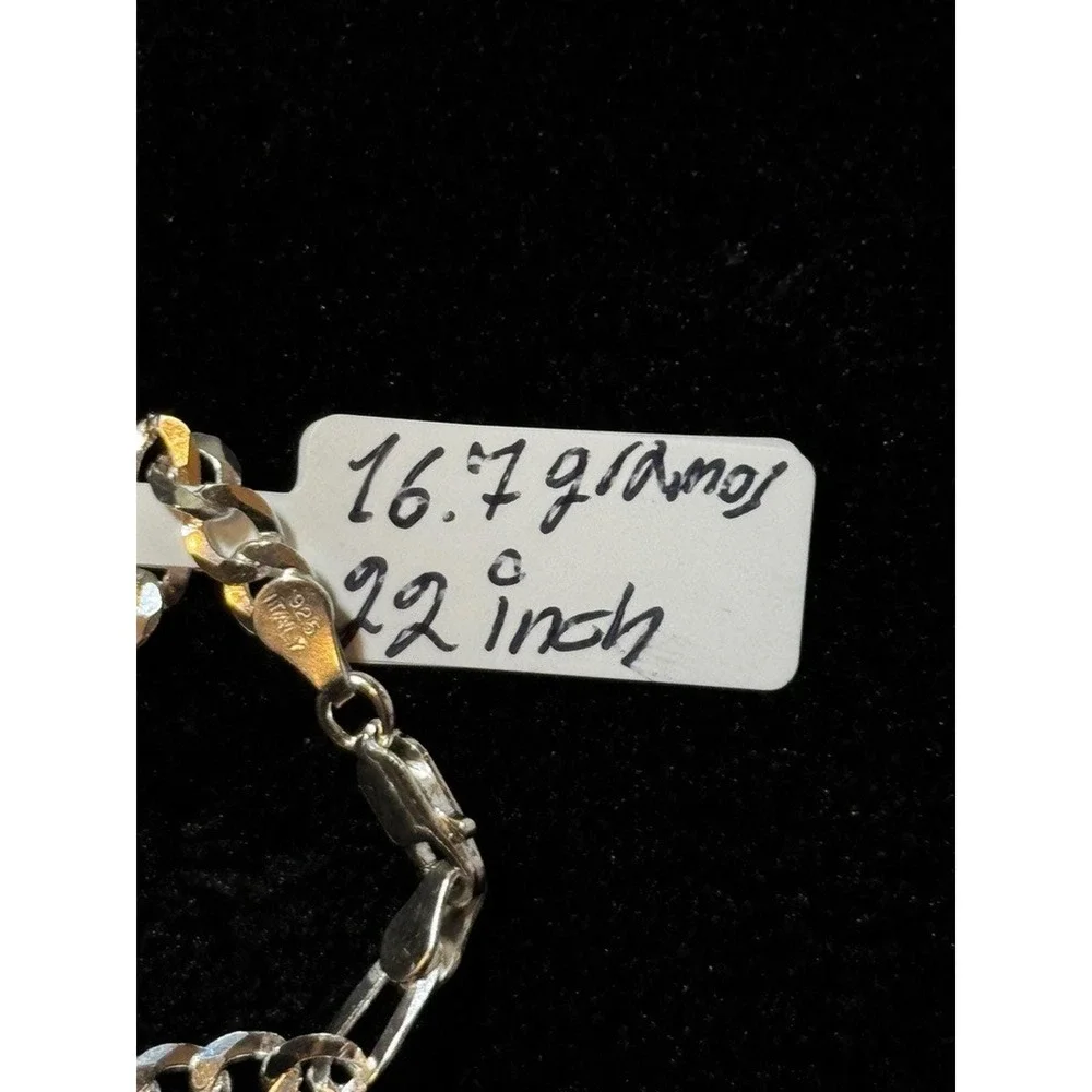 925 Sterling Silver Crucifix Cross Pendant Figaro Chain Necklace 22 Inch 16.7g